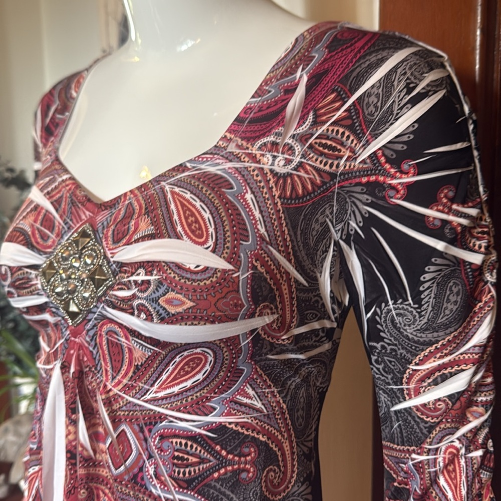 NWT Style&Co size small Paisley Long Sleeve Top with Jewel Accent
